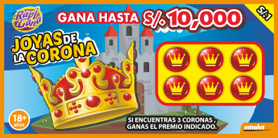 <b>JOYAS DE LA CORONA - ¡Gana hasta S/. 10,000!</b><br>Si encuentras 3 coronas, ganas el premio indicado.<br/>Costo S/. 1.00