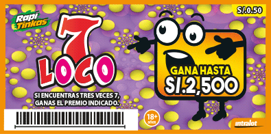 <b>7 LOCO - ¡Gana hasta S/. 2,500!</b><br>Si encuentras tres veces 7, ganas el premio indicado.<br/>Costo S/. 0.50