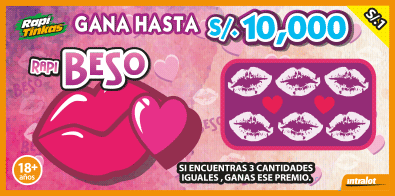 <b>RAPIBESO - ¡Gana hasta S/. 10,000!</b><br>Si encuentras 3 cantidades iguales, ganas ese premio.<br/>Costo S/. 1.00